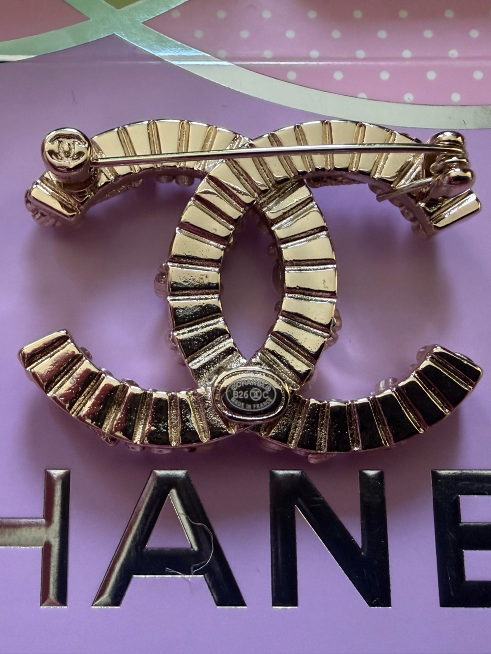 Chanel CC Logo Floral Pearl Rhinestone Brooch - Pink, White, Gold - Picture 6 of 9